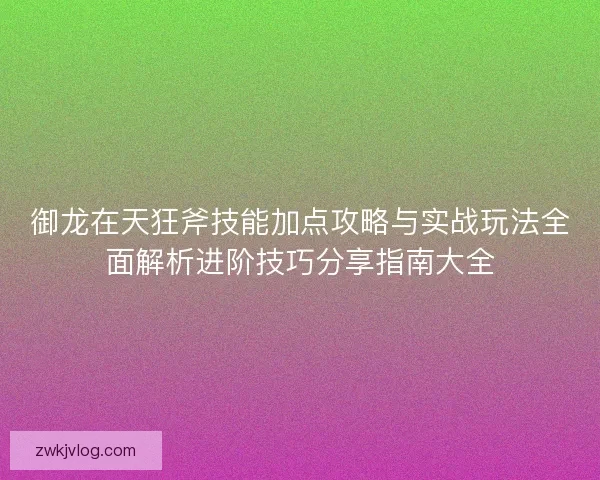 御龙在天狂斧技能加点攻略与实战玩法全面解析进阶技巧分享指南大全