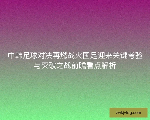 中韩足球对决再燃战火国足迎来关键考验与突破之战前瞻看点解析